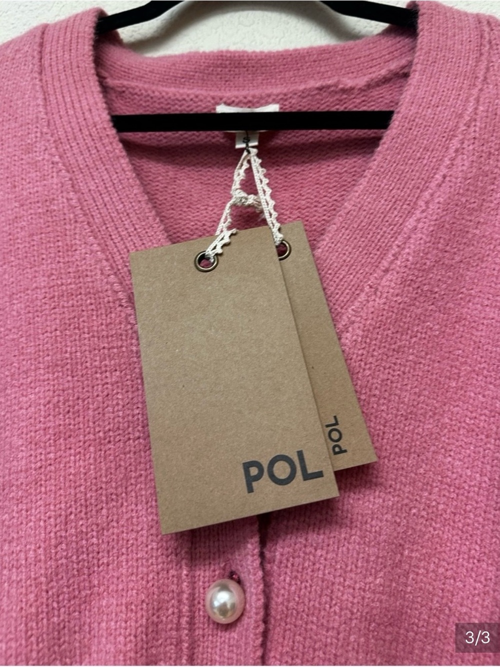 POL Rose Pink V-Neck Pearl-Button Cropped Cardigan - Picture 2 of 3